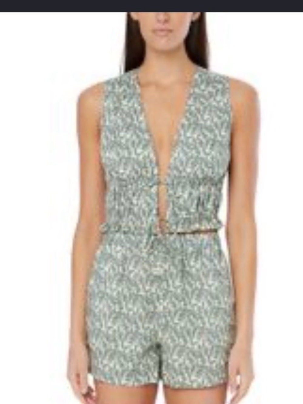 Onia Sage Green Leaf-Print Sleeveless Tank-Vest